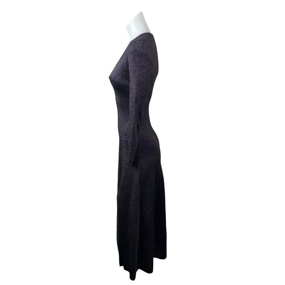 A.L.C. Serafina Shimmer Metallic Knit Slit Long Sleeve Midi Flare A-Line Dress S